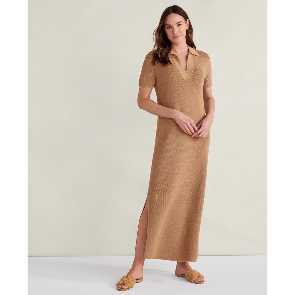 Talbots Haven Well Within Organic Cotton Rib Knit Johnny Collar Minimalist Dress